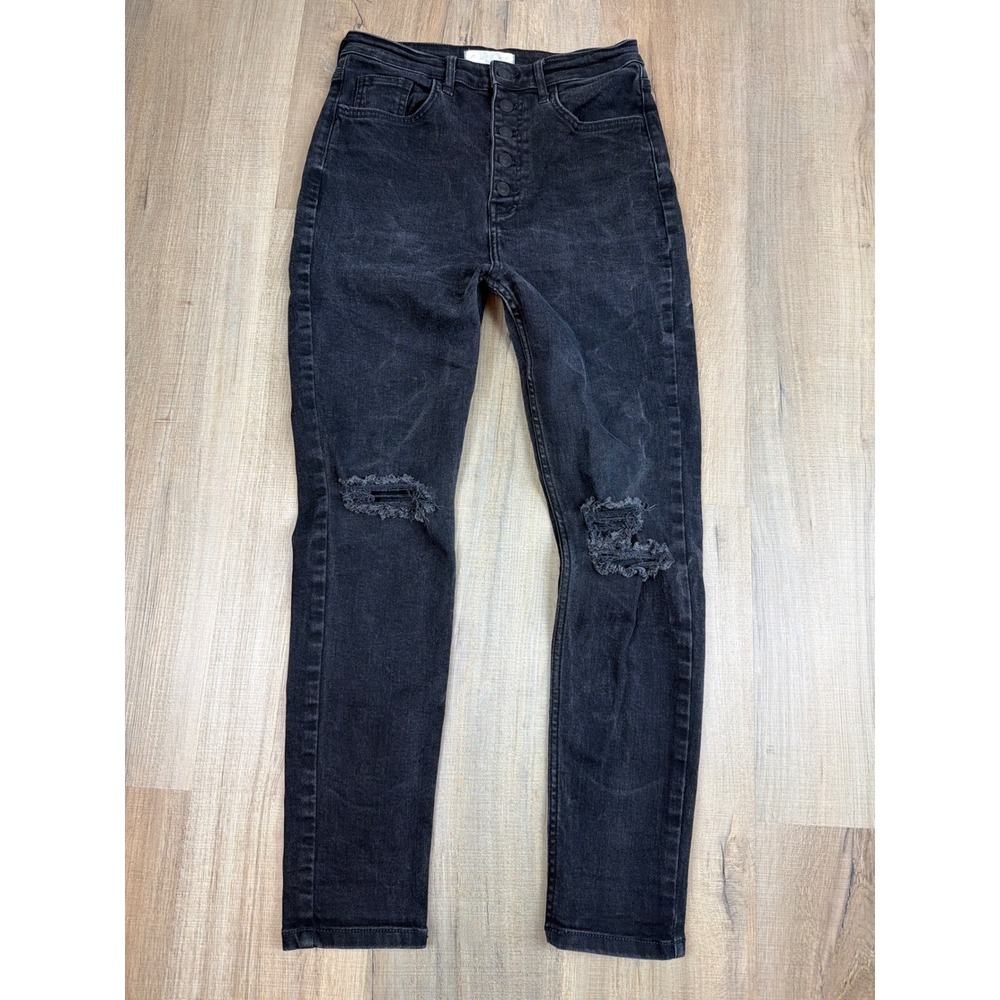 We The Free Busted Knee High-Rise Skinny Jeans Faded Black Distressed Size 30